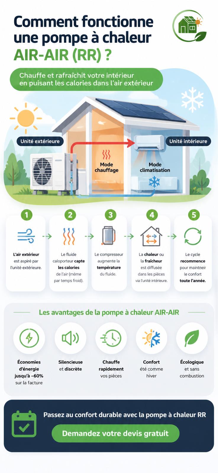 Schéma de fonctionnement d'une pompe à chaleur air-air